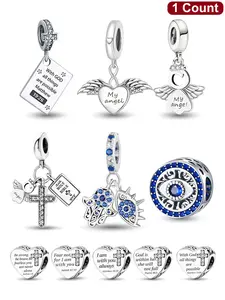 Heart & Feather & Letter Design Charms, Fashionable DIY Jewelry Accessories for Bracelet & Necklace, Trendy All-match & Exquisite DIY Jewelry for Birthday Gift, Heart Cross Charm, Cross Bead Charm
