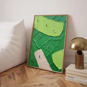 Abstract Golf Course Art Print: Textured Green Landscape, Modern Sports Decor