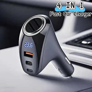 170W Max USB C Car Charger with 4 Ports, a Multi USB Car Plug Adapter, Featuring a Socket Splitter with 3 USB Ports, Designed for 12V/24V Dual USB Type C PD Fast Charging for Devices Like for Iphone 12 Pro Max, Ipad, Galaxy, And GPS, Without Battery