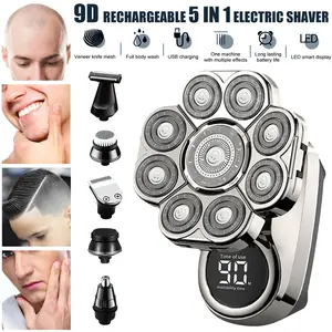 9D Electric Bald Head Shaver – 6-in-1 Wet/Dry Grooming Kit with IPX6 Waterproof | Cordless Rechargeable, 90-Min Runtime – Upgraded Floating Blades for Close, Irritation-Free Shaves