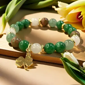 1pc Women’s Lucky Wealth Attraction Bracelet, Green Aventurine & Agate Crystal Beaded Bracelet, Natural Stone Protection Stretch Jewelry, Spiritual Energy Fashion Gift for Daily Wear
