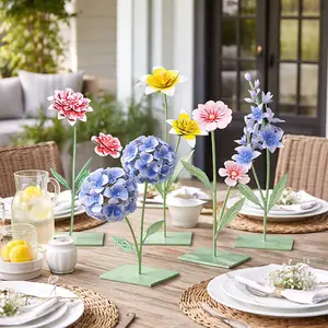 Outdoor Freestanding Metal Flowers, Set of Five