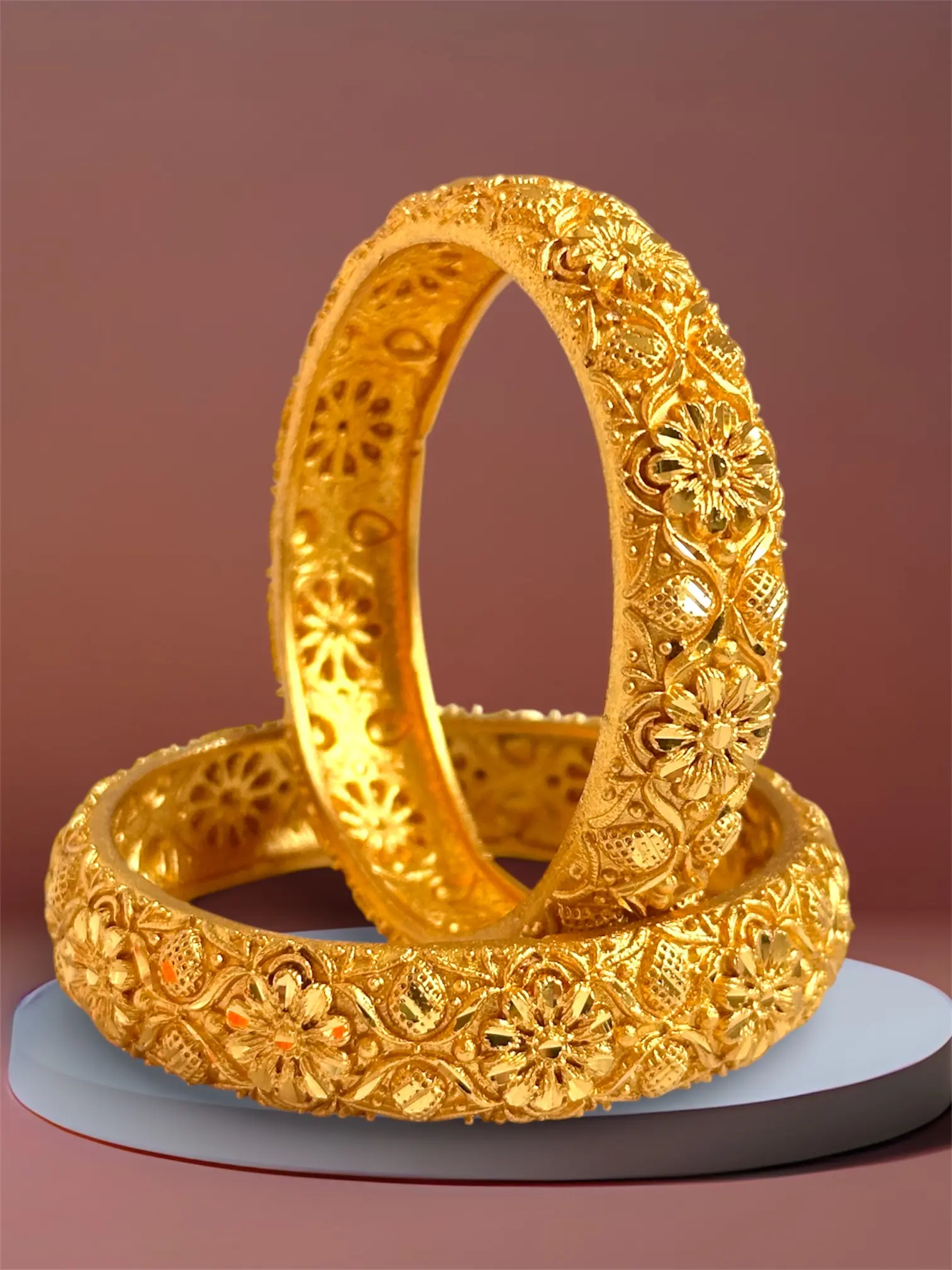 Gold Plated Bangle Bracelets for Women - Elegant Floral Design, Perfect for Special Occasions Temple Jewelry Indian Design