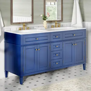 AMERLIFE 60″Bathroom Vanity with Sink Combo, Modern Double Sink Vanity 30-Min Quick Assembly, Solid Wood Vanity Cabinet with 3 Storage Drawers & Adjustable Shelves/Best Gift Ideas/Christmas Gifts