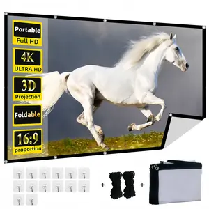 Foldable Projector Screen 16:9 4K Anti-Crease Black Backing Portable Indoor Outdoor Movie Screen Multiple Sizes High-Quality Material Easy Setup & Versatile Usage