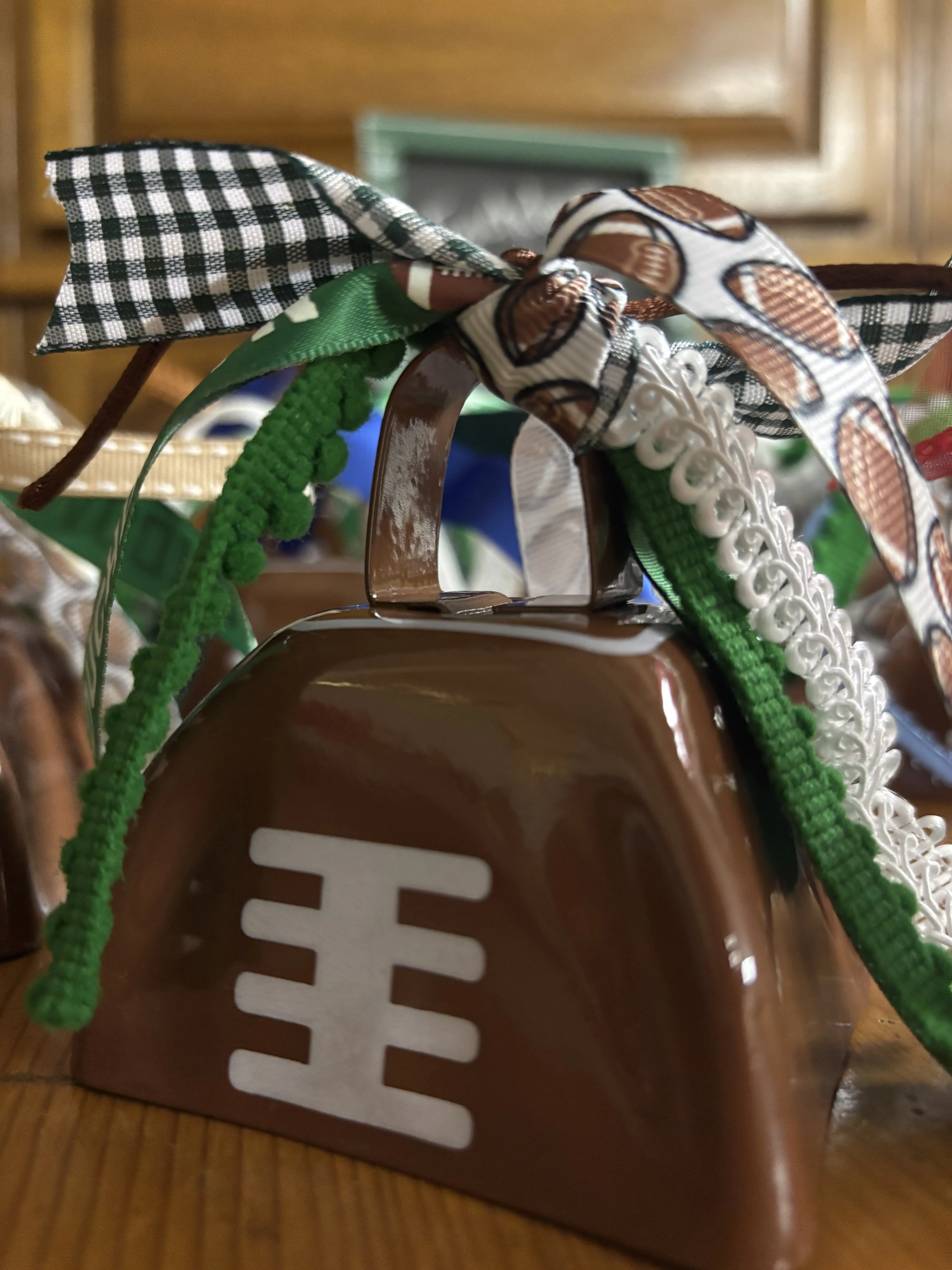 Football Cowbell with Football Ribbon and Football Design Accessory