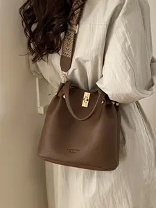 Vintage Solid Color Bucket Bag, Fashionable Versatile Light Shoulder Bag, Shopping Commute Handbag, Daily Work Commuter Bag, Phone Pouch