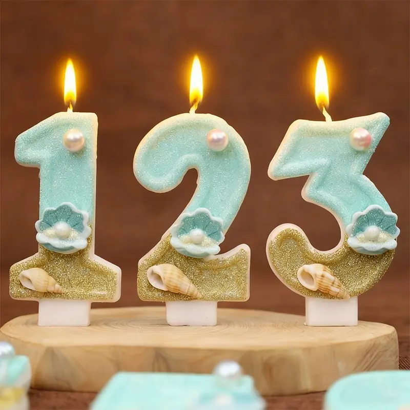 1pcs Beach Ocean Pearl Shell Digital New Creative Two-Color 3D Number Candle Birthday Cake Candle Birthday Candle Anniversary Celebration Candle Party Decoration Birthday Cake Decorations