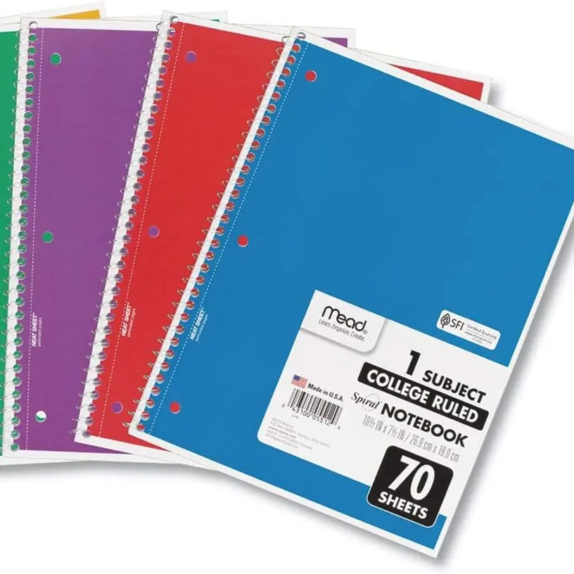 Mead Spiral Notebook, 1 Subject, College Ruled Paper, 7-1/2" x 10-1/2", 70 Sheets per Notebook, Colors Will Vary, 6 Pack (73065)
