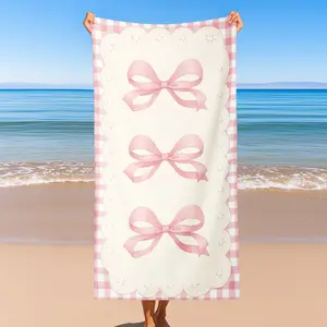 Coquette Pink Bow Beach Towel | Cute Gingham Beach Blanket