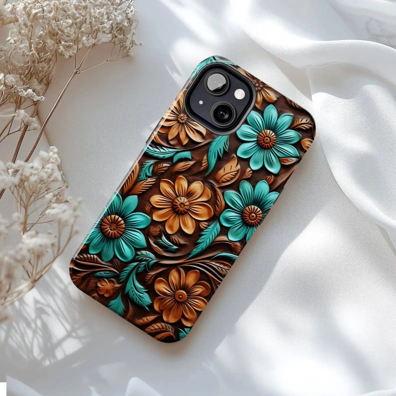 Tooled Leather Floral Phone Case Western Cowgirl Turquoise 3D Effect Cover for IP Phone 17 16 15 14 13 12 11 Pro Max Plus Mini X XR XS Tooled Leather Floral Phone Case Western Cowgirl Turquoise 3D Effect Cover for IP Phone 17 16 15 14 13 12 11 Pro Max Plus Mini X XR XS