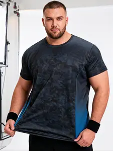 Men's Casual Gradient Patchwork Sporty Round Neck T-Shirt, Gym Tee, Breathable Comfort, Summer Gym Workout Quick Dry Short Sleeve, Daily Wear and Vacation