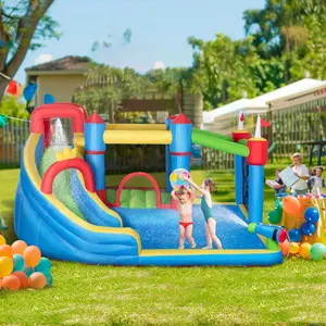 6-in-1 Inflatable Water Slide for Kids – Includes Splash Pool, Climbing Wall, Water Cannon, Inflatable Bounce House, 2 Min Inflation (Outdoor Sports & Fitness Trampoline Accessory)