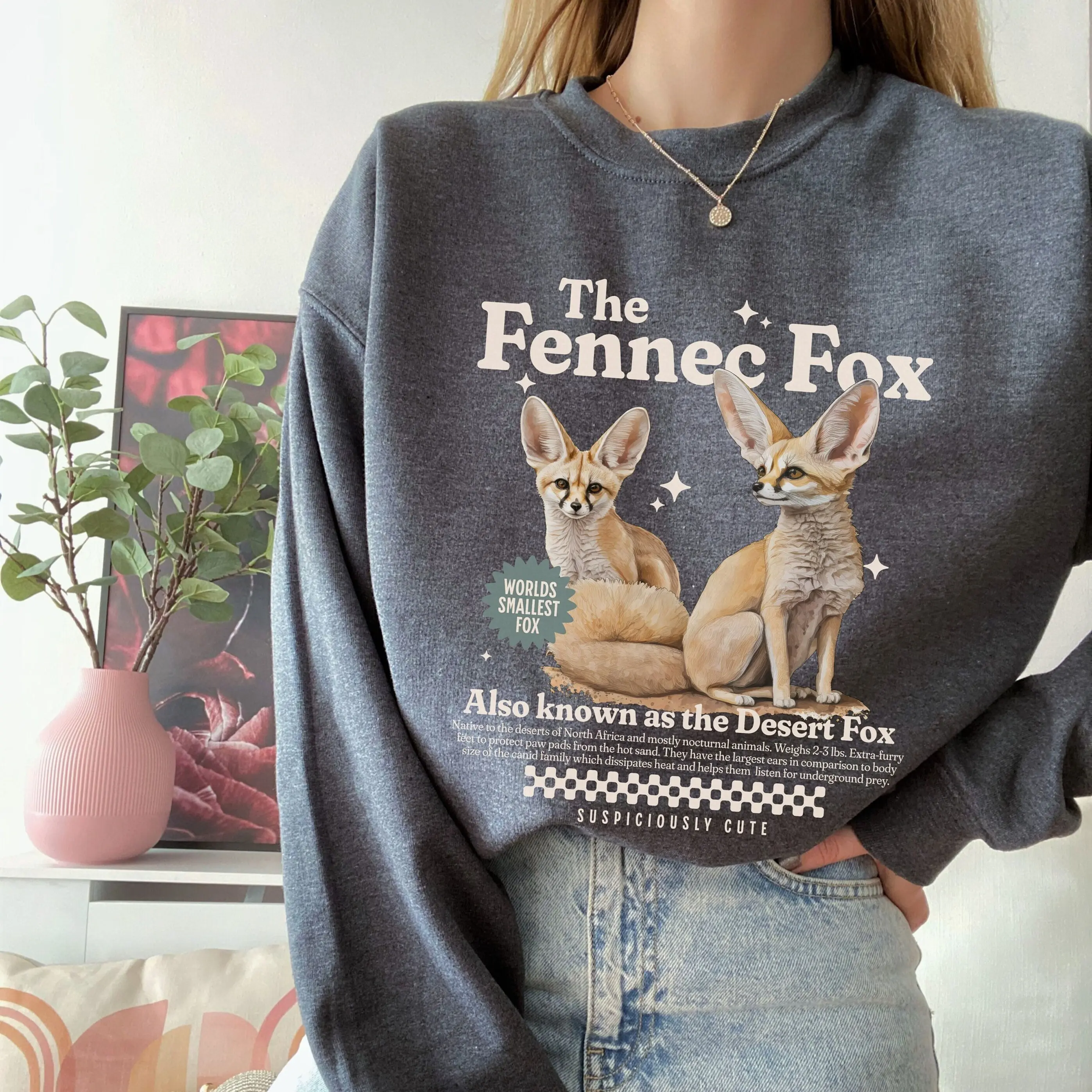 Fennec Fox Sweatshirt, Fox Sweater, Fox Print, Desert Fox Lover, Animal Lover Fox Crew Neck, Fennec Fox Gift, Wildlife Fox Graphic Sweater Cotton