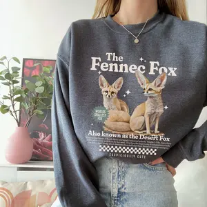 Fennec Fox Sweatshirt, Fox Sweater, Fox Print, Desert Fox Lover, Animal Lover Fox Crew Neck, Fennec Fox Gift, Wildlife Fox Graphic Sweater Cotton