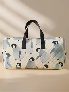 Cartoon Penguin Print Travel Bag, Large Capacity Travel Luggage Bag, Portable Overnight Bag, Fashionable Travel Bag, Yoga Training Bag, Crossbody Bag with Shoe Storage, Travel Duffel Bag