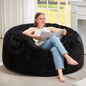 Bean Bag Chairs Giant Beanbag Chair with Filler, Memory Foam Bean Bags with Fluffy & Machine Washable Cover, Bean Bag Chairs for Aduts for Living Room, Bedroom (BLACK, 3FT - 36" x 36" x 22")