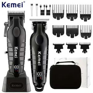 Kemei's new electric hair clipper two-piece hairdressing tool set, Hair trimmer set, Cordless Clippers Set, with LCD large-screen digital display, USB rechargeable wireless hairdressing tools, with storage bags, and blades