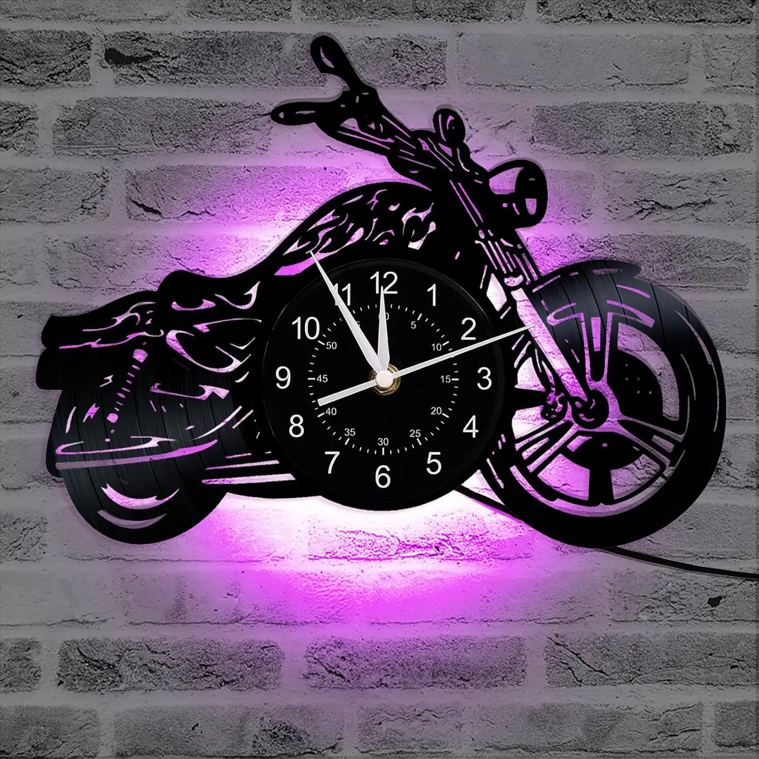 Motorcycle-themed vinyl wall clock (batteries not included), 1 piece, creative, silent, slim home wall decoration, backlit LED wall clock, perfect for Christmas, Halloween, birthdays, and anniversaries.