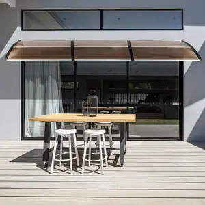 【Summervibes】Karlhome Window Awning Door Canopy, Polycarbonate Cover Front Door Outdoor Patio Awning Canopy UV Rain Snow Sunlight Protection Hollow Sheet, Brown Board & White Bracket