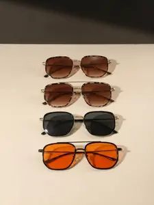 4 Pairs Fashion Metal Square Framed Sunglasses Set, Square Frame Design, Minimalist Commuter Style, Ideal for Daily Wear, Travel, Gift Giving