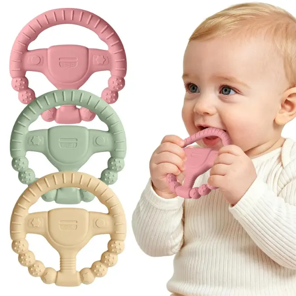 3 Pack Baby Teething Toys, Silicone Teether Rings for Babies 0-12 Months, BPA-Free Infant Chew Toys, Multi-Texture Teething Rings for Soothing Gums, Dishwasher Safe