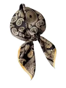 100% Mulberry Silk [Black Gold Apricot Blossom 65 True Silk Square Scarf] High-End Satin Silk Scarf Look Rich Blue Paisley Scarf  dragon scarf