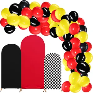 3 count Arch Backdrop and 118 count Multicolored Balloons Set Wedding Arch Spandex Backdrop Stand Cover 4ft, 5ft, 6ft for Birthday Banquet Ceremony Decoration (Black, Racing Theme)