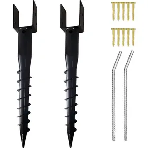 No Dig Ground Anchor 4"x4"  Holder U Model Screw in  Stake for Mailbox Posts and Fence Posts, 27" Long  Anchor Spike, 2 Packs, Black