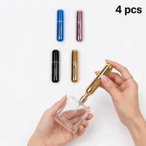 Perfume 4-Piece 5ml Refillable Fragrance Atomizer Bottle Set, Bottom-Fill Portable Travel Spray with Aluminum Press Cap, Home Organizer Storage Jar for Daily Use & Vacation