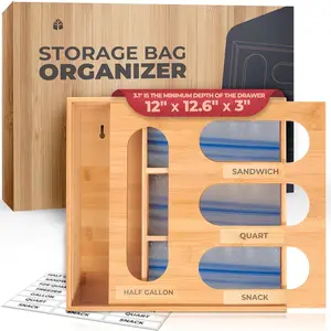 Storage Bag Organizer, Sandwich Bag Organizer - Single Block Design for Kitchen Organization, Baggie Organizer for Drawer - Quick Refill Slider, Fits Half Gallon, Quart, Snack Size Bags