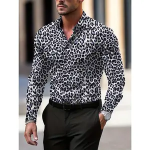 Men's Leopard Skin Graphic Print Shirt, Casual Lapel Skinny Button Up Long Sleeve Shirt For All Seasons