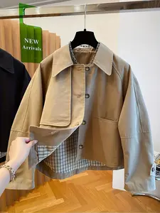 Women's Loose Fit Windbreaker Short Jacket Long Sleeve Solid Color Coat Suitable for All Seasons, Casual Fashion Outerwear Womenswear