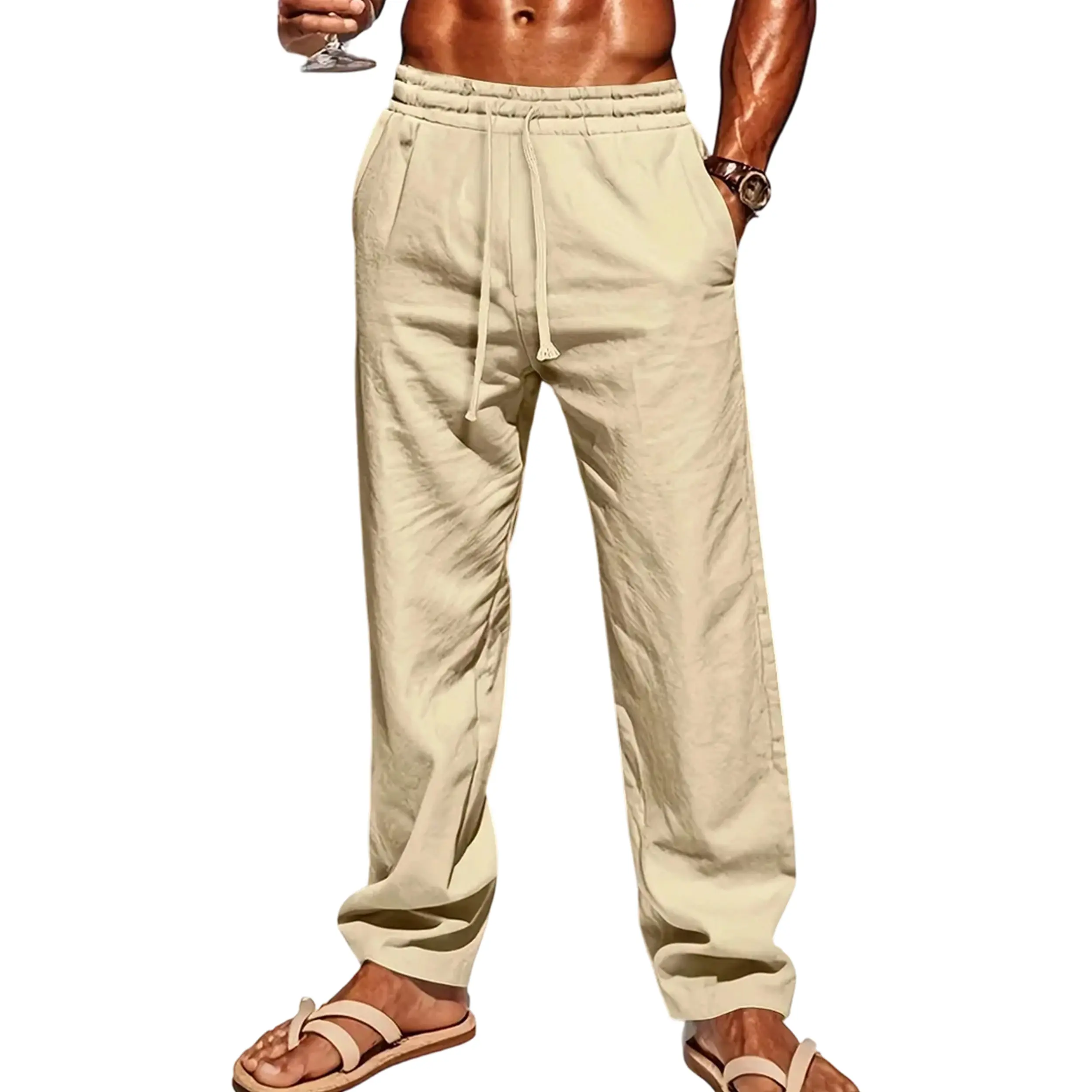 5 Pack Men Crinkle Linen Feel Wide Leg Pants, Drawstring Elastic High Waist Loose Breathable Summer Beach Casual Trousers Multipack fit sport pant male clothes com frt clothing
