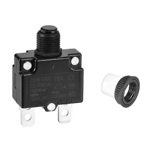 15A Thermal Circuit Breaker 125/250V AC 50V DC 50/60Hz 1.8x1.1x0.6 Push Button Manual Reset Overload Protector with Waterproof Button Cap for Overload Protection Application