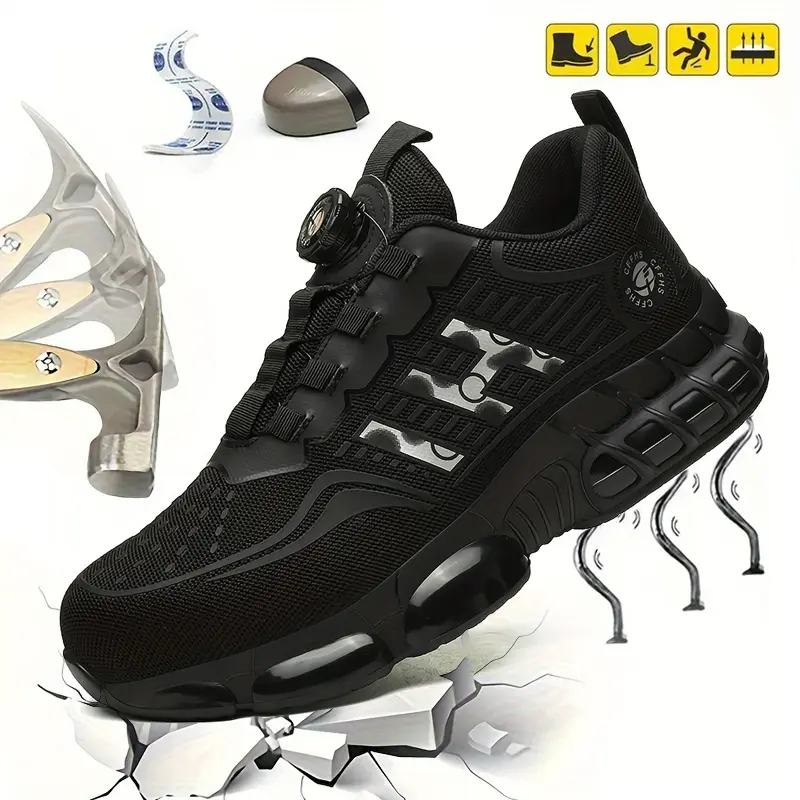 QINGRUIPAI Men's Steel Toe Work Shoes - Men's Shoes with All-Season Breathability, Minimalist Round Toe, Slip-Resistant Soles, and No-Tie Lacing