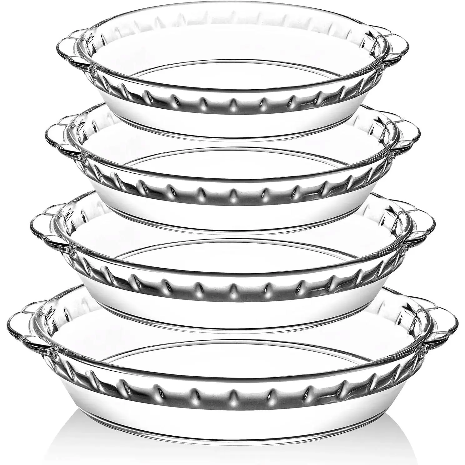 4 Packs Glass Pie Plates, MCIRCO Deep Pie Pans Set (7"/8"/9"/10"), Pie Baking Dishes with Handles for Baking and Serving, Clear Bakeware