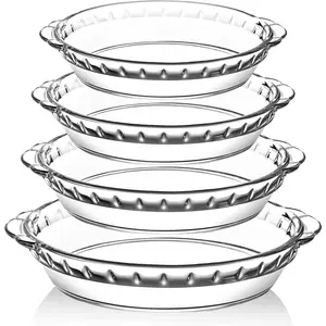 4 Packs Glass Pie Plates, MCIRCO Deep Pie Pans Set (7"/8"/9"/10"), Pie Baking Dishes with Handles for Baking and Serving, Clear