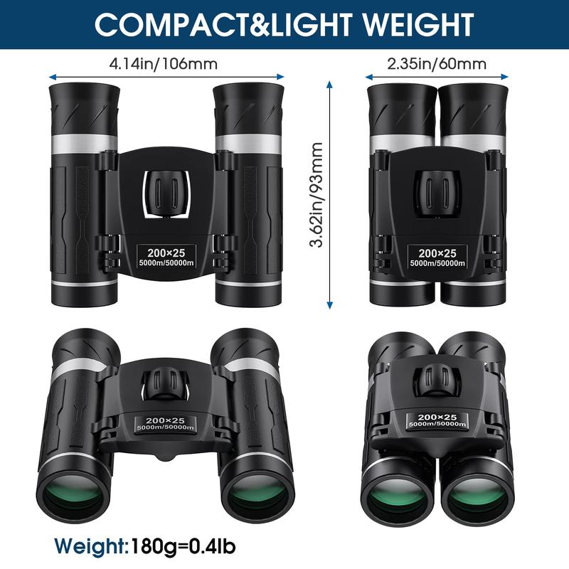 200x25 Compact Binoculars for Adults & Kids High-Powered Mini Pocket Waterproof for Bird Watching Hunting Concert Traveling FMC Coating Easy Focus Lightweight Gift
