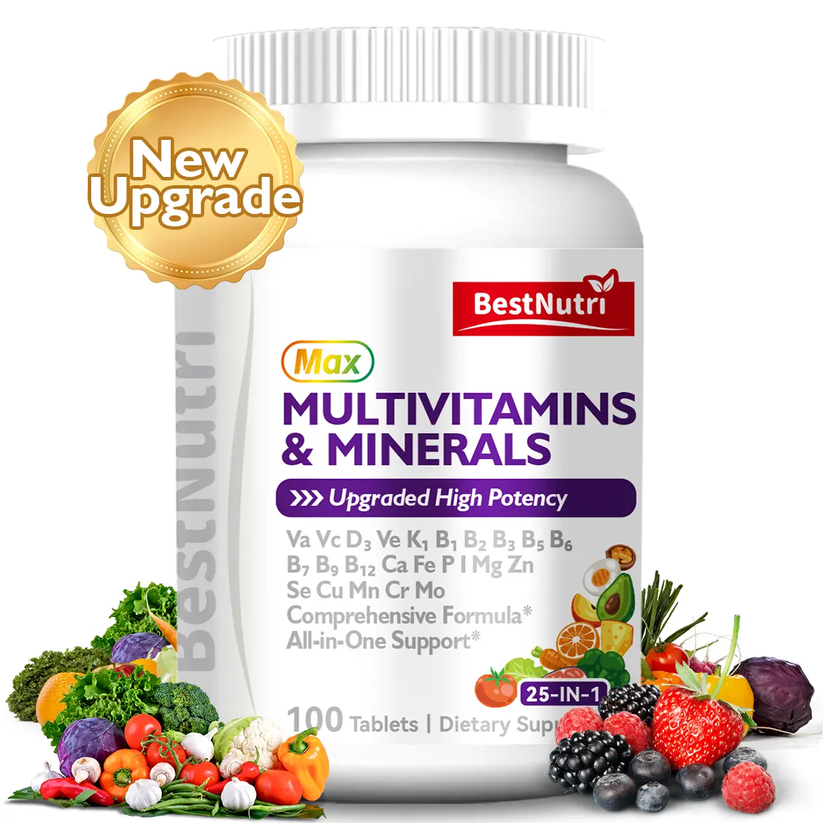Multivitamin + Minerals Dietary Supplement, High-Content Nutritional Complex 100 Tablets