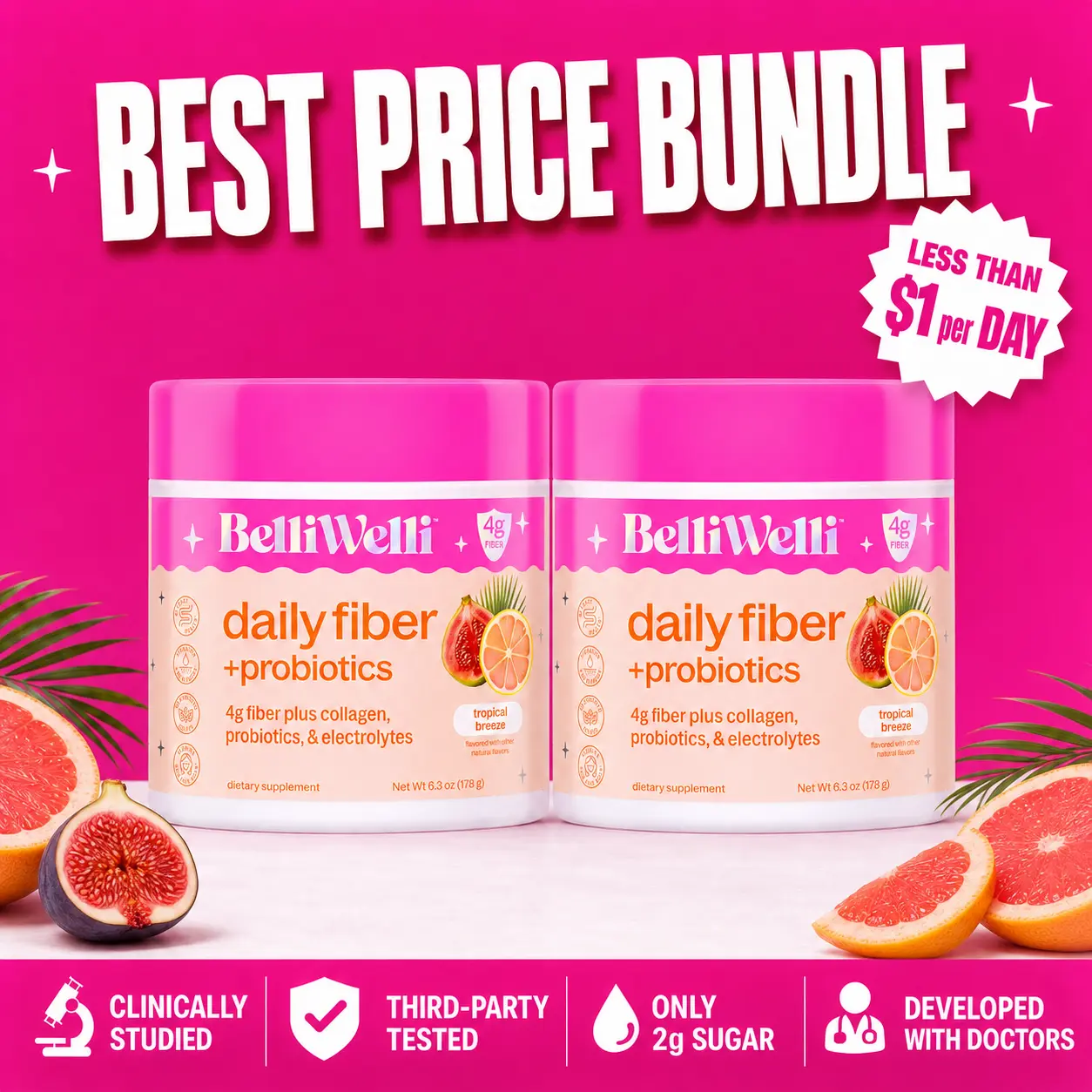 BelliWelli Daily Fiber + Probiotics - Tropical Breeze - 2 pack