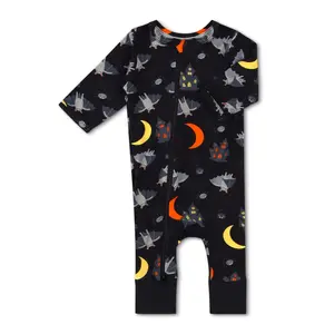 Bestaroo Spooky Nights Bamboo Romper – Ultra Soft, Cozy Baby Coverall with Dual Front Zipper, Snug Fit, Cuffed Ankles, 93% Bamboo, Perfect for Year-Round Wear – Size Newborn–5T