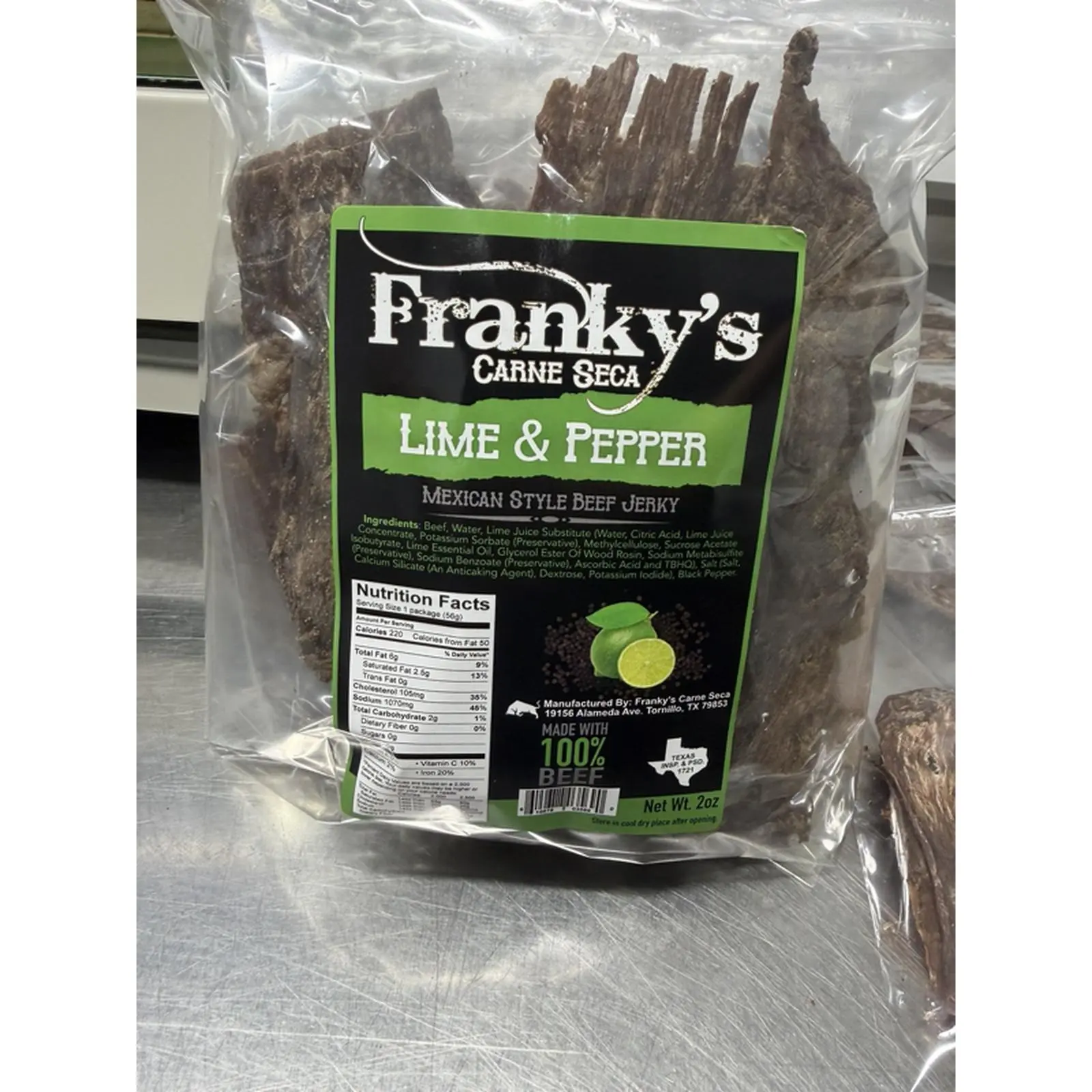 Franky's Carne Seca Lime & Pepper Mexican Style Beef Jerky 12 - 1 oz Bags for Clamatos and Micheladas