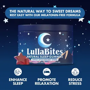 LullaBites Natural Sleep Gummies, Melatonin Free Sleep Aid, Sweet Strawberry Star Shaped Soft Chews, Natural Calm Support for Restful Night, Non-Habit Forming, 30 Servings#LullaBites Sleep Gummies, Melatonin Free Sleep Gummies, Natural Sleep Aid,  Vitamin