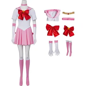 Women‘s Chibiusa Inspired Pink Sailor Combat Uniform Dress Set with Accessories for Themed Events