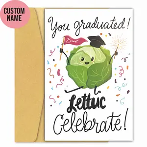 Funny Graduation Card – “Lettuc Celebrate” Pun Card | Custom Name Graduation Gift