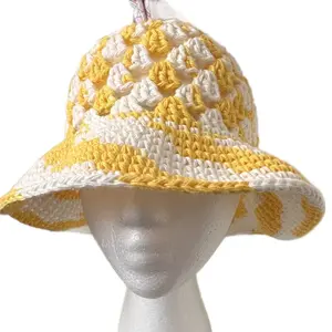 Handmade Crochet Bucket Hat Soft Cotton Yarn Granny Stitch Sunhat Breathable & Comfortable for Outdoor Activities
