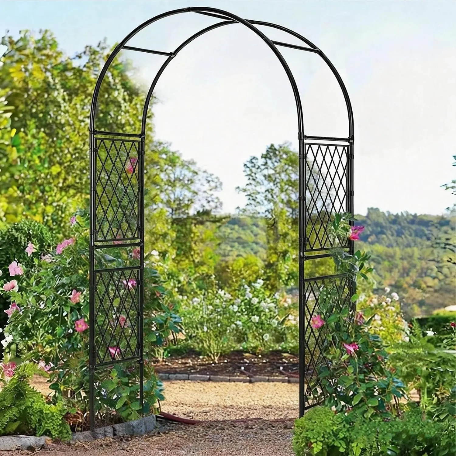 Metal Garden Arbor Arch Trellis, Heavy Duty Wedding Arch Frame, Weather-Resistant Iron Decorative Archway for Climbing Plants, Patio, Backyard, Pathway, Lawn, Seaside – Black,campingessentials,outdoorfurnitureset,campinggear
