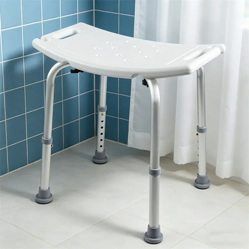 Adjustable Non-Slip Shower Chair with Suction Ft, Corrosion-Resistant Aluminium Legs & Drainage Holes - 15" to 20" Height, Heavy-Duty Assisted Living Bath Stool for Adults, Inside Shower or Tub