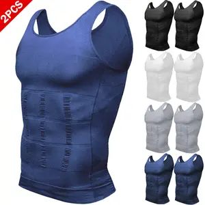 Mens 2 Pack Body Shaper Vest Compression Shirts Male Thermal Compression Shirt Tank Top Shapewear Workout Tight Undershirt Athletic Compression Under Base Layer Sport Tank Top